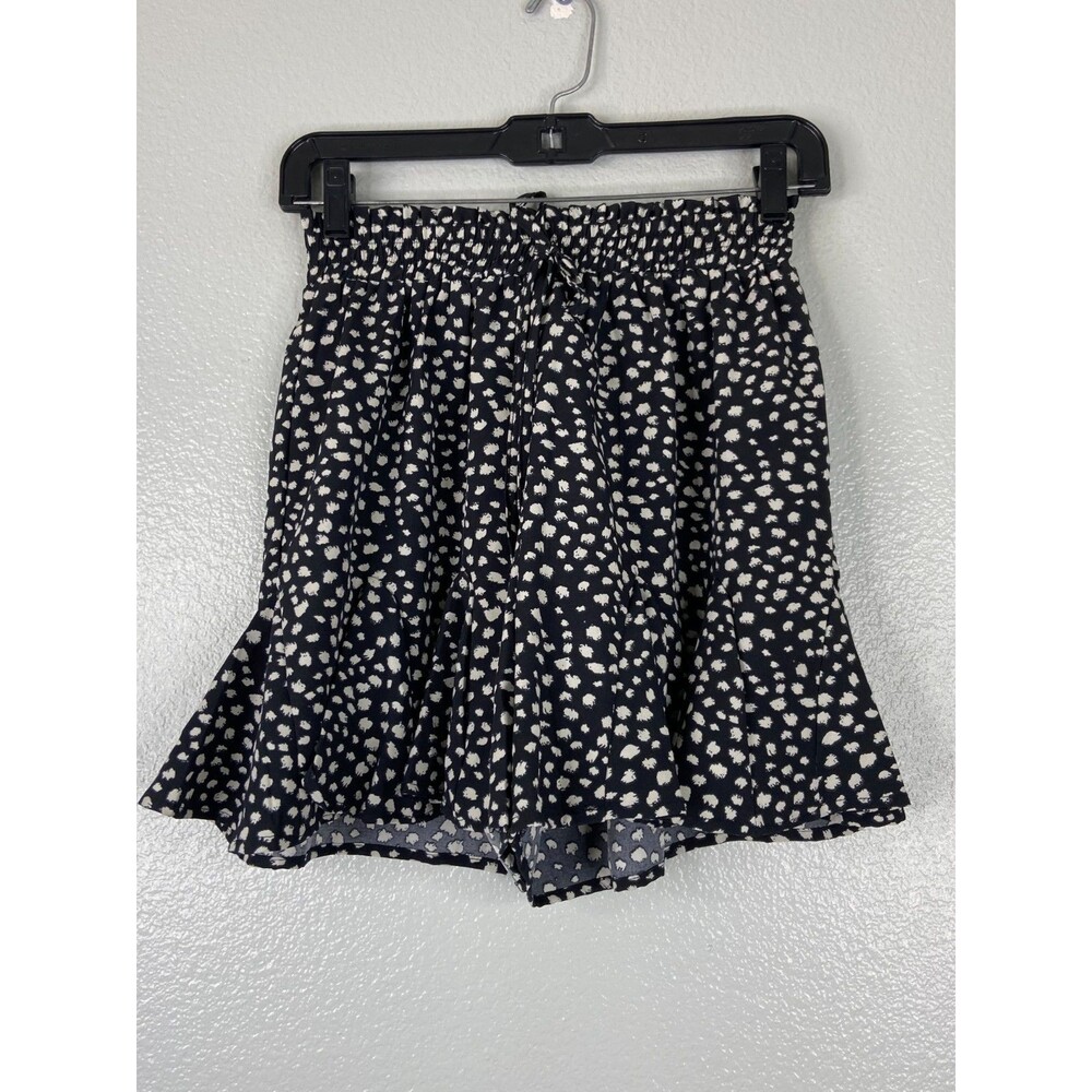 L Love Women Small Black Godet Skirt Gathered Waist White Paintbrush Spot Casual